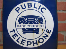 Load image into Gallery viewer, INDEPENDENT PUBLIC TELEPHONE Original Old Porcelain Double Sided Flange Advertising Sign
