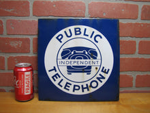Load image into Gallery viewer, INDEPENDENT PUBLIC TELEPHONE Original Old Porcelain Double Sided Flange Advertising Sign
