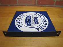 Load image into Gallery viewer, INDEPENDENT PUBLIC TELEPHONE Original Old Porcelain Double Sided Flange Advertising Sign
