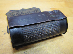 C RUSSELL FURNITURE & UNDERTAKING OHIO Antique Advertising Tin Match Holder W F SMITH CO PATENT COSHOCTON O