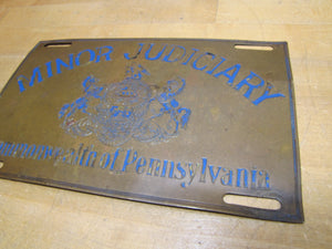 MINOR JUDICIARY COMMONWEALTH OF PENNSYLVANIA Old Brass Bronze Plaque Sign Vanity Plate