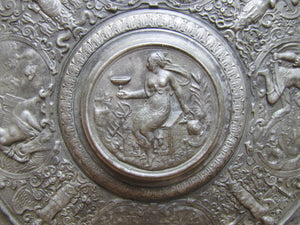Antique Mythological Characters Scenes Decorative Arts High Relief Metal Charger Plaque Grand Tour Design Style Ornate