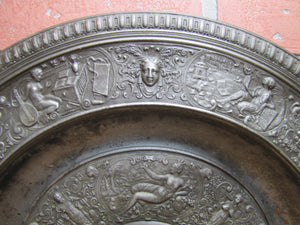 Antique Mythological Characters Scenes Decorative Arts High Relief Metal Charger Plaque Grand Tour Design Style Ornate
