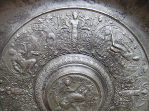 Antique Mythological Characters Scenes Decorative Arts High Relief Metal Charger Plaque Grand Tour Design Style Ornate