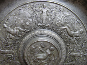 Antique Mythological Characters Scenes Decorative Arts High Relief Metal Charger Plaque Grand Tour Design Style Ornate