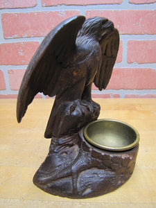 Spread Winged Eagle on Stump Antique Hand Carved Wooden Decorative Arts Tray Ornate Old Folk Art Bird