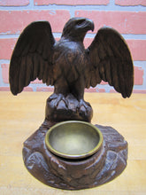Load image into Gallery viewer, Spread Winged Eagle on Stump Antique Hand Carved Wooden Decorative Arts Tray Ornate Old Folk Art Bird
