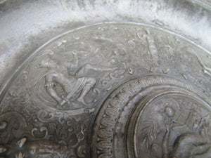Antique Mythological Characters Scenes Decorative Arts High Relief Metal Charger Plaque Grand Tour Design Style Ornate