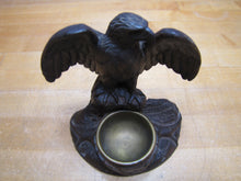 Load image into Gallery viewer, Spread Winged Eagle on Stump Antique Hand Carved Wooden Decorative Arts Tray Ornate Old Folk Art Bird
