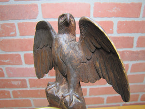 Spread Winged Eagle on Stump Antique Hand Carved Wooden Decorative Arts Tray Ornate Old Folk Art Bird