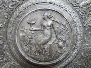 Antique Mythological Characters Scenes Decorative Arts High Relief Metal Charger Plaque Grand Tour Design Style Ornate