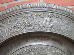 Antique Mythological Characters Scenes Decorative Arts High Relief Metal Charger Plaque Grand Tour Design Style Ornate
