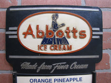 Load image into Gallery viewer, ABBOTTS ICE CREAM Orig Old Menuboard Country Store Advertising Sign Red White &amp; Blue Americana
