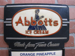 ABBOTTS ICE CREAM Orig Old Menuboard Country Store Advertising Sign Red White & Blue Americana