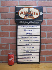 ABBOTTS ICE CREAM Orig Old Menuboard Country Store Advertising Sign Red White & Blue Americana