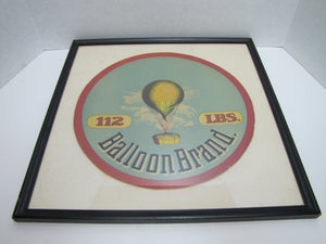 BALLOON BRAND 112 LBS Bread Flour Old Barrel Advertising Label Sign Clouds Hot Air Balloon Loaf of Bread
