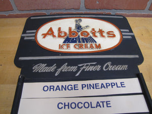 ABBOTTS ICE CREAM Orig Old Menuboard Country Store Advertising Sign Red White & Blue Americana