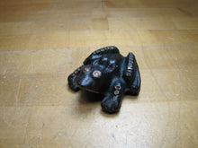 Load image into Gallery viewer, WYATT MFG Co SALINA KANS Antique Cast Iron Frog Figural Paperweight Sign Farm Machinery Company Advertising
