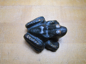 WYATT MFG Co SALINA KANS Antique Cast Iron Frog Figural Paperweight Sign Farm Machinery Company Advertising