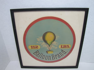 BALLOON BRAND 112 LBS Bread Flour Old Barrel Advertising Label Sign Clouds Hot Air Balloon Loaf of Bread