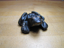 Load image into Gallery viewer, WYATT MFG Co SALINA KANS Antique Cast Iron Frog Figural Paperweight Sign Farm Machinery Company Advertising
