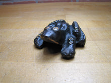 Load image into Gallery viewer, WYATT MFG Co SALINA KANS Antique Cast Iron Frog Figural Paperweight Sign Farm Machinery Company Advertising
