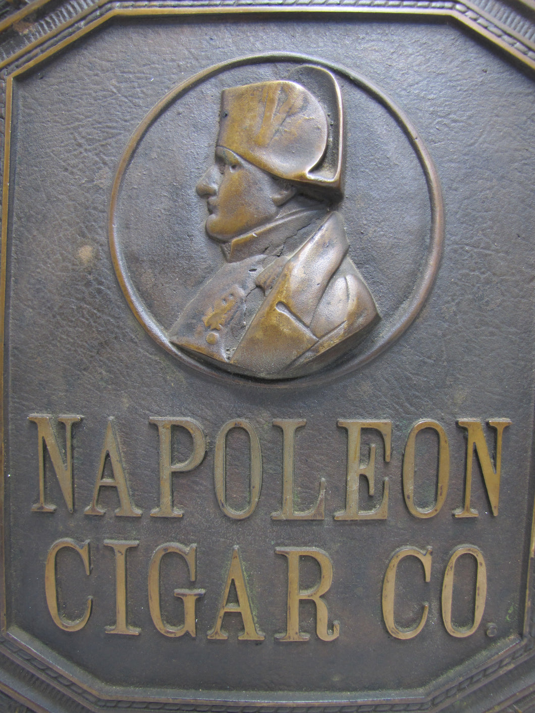 NAPOLEON CIGAR CO Antique Bronze Cigar Store Display Advertising Sign Plaque PRICE BROS CHICAGO
