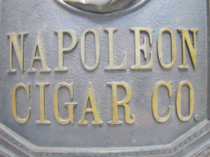 NAPOLEON CIGAR CO Antique Bronze Cigar Store Display Advertising Sign Plaque PRICE BROS CHICAGO