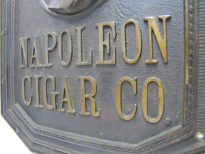 NAPOLEON CIGAR CO Antique Bronze Cigar Store Display Advertising Sign Plaque PRICE BROS CHICAGO
