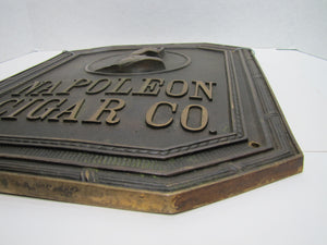 NAPOLEON CIGAR CO Antique Bronze Cigar Store Display Advertising Sign Plaque PRICE BROS CHICAGO