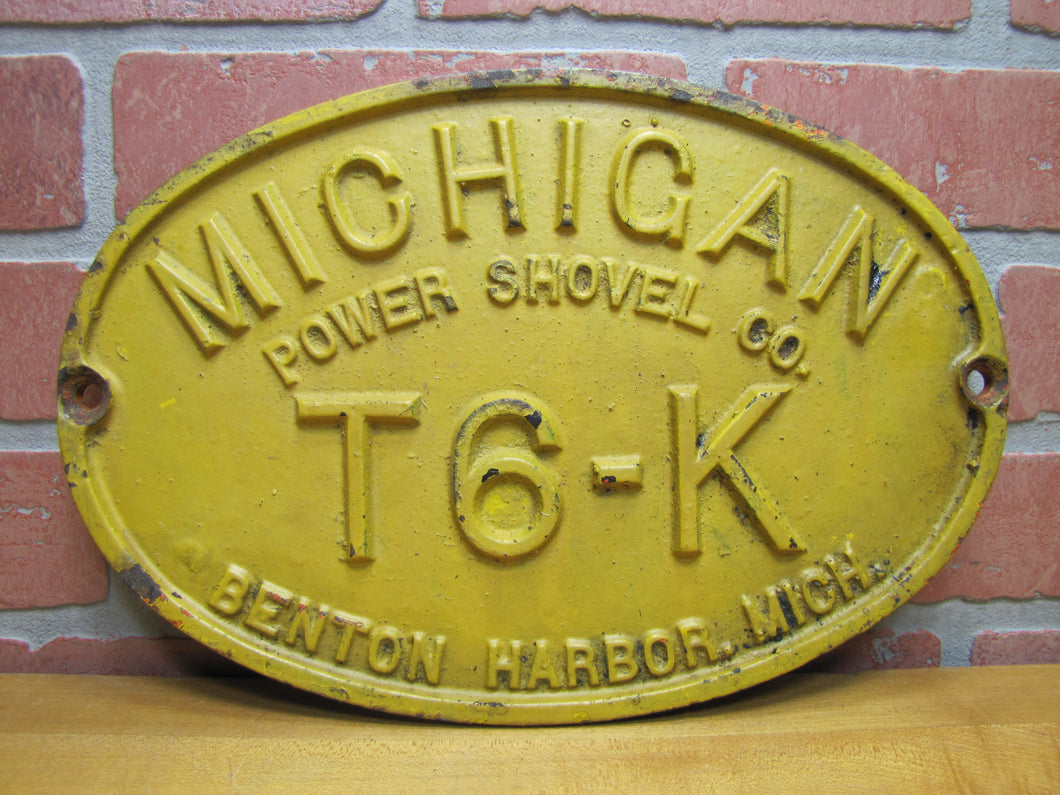 MICHIGAN POWER SHOVEL Co BENTON HARBROR MICH Old Cast Iron Advertising Plaque Sign Truck Crane
