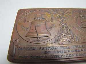 1920s REAL ESTATE TITLE INS & TRUST Co PHILADELPHIA Old Bronze Advertising Paperweight SESQUI-CENTENNIAL SEMI-CENTENNIAL