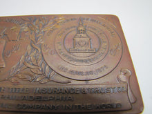 Load image into Gallery viewer, 1920s REAL ESTATE TITLE INS &amp; TRUST Co PHILADELPHIA Old Bronze Advertising Paperweight SESQUI-CENTENNIAL SEMI-CENTENNIAL
