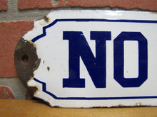 Load image into Gallery viewer, NO ADMITTANCE Original Old Blue &amp; White Porcelain Sign Industrial Shop Business Railroad Subway Safety Advertising
