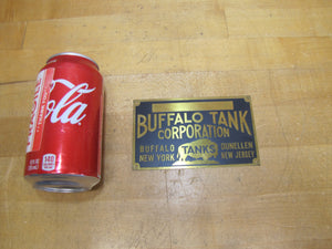 BUFFALO TANK CORP Old Brass Nameplate Ad Sign TANKS NEW YORK DUNELLEN NEW JERSEY