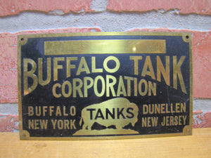 BUFFALO TANK CORP Old Brass Nameplate Ad Sign TANKS NEW YORK DUNELLEN NEW JERSEY