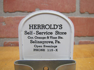 HERROLD'S SELF-SERVICE STORE SELINSGROVE PA Old Broom Utensil Holder Sign Ad
