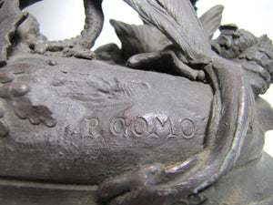 19c P COMOLERA Fighting Cock Bird Small Vermin Eggs Antique French Statue Lamp Paul Comolera (1818-1897)