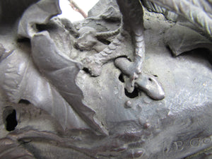 19c P COMOLERA Fighting Cock Bird Small Vermin Eggs Antique French Statue Lamp Paul Comolera (1818-1897)