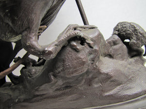 19c P COMOLERA Fighting Cock Bird Small Vermin Eggs Antique French Statue Lamp Paul Comolera (1818-1897)