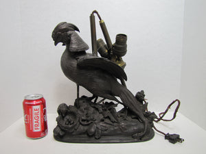 19c P COMOLERA Fighting Cock Bird Small Vermin Eggs Antique French Statue Lamp Paul Comolera (1818-1897)