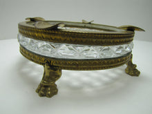 Load image into Gallery viewer, Old Brass&amp;Glass Decorative Arts Footed Ashtray Tray Four Cigar Cig Rests Ornate
