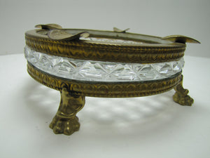 Old Brass&Glass Decorative Arts Footed Ashtray Tray Four Cigar Cig Rests Ornate