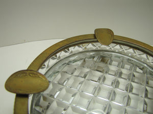 Old Brass&Glass Decorative Arts Footed Ashtray Tray Four Cigar Cig Rests Ornate