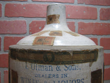 Load image into Gallery viewer, ULMAN &amp; SONS DEALERS IN WINES &amp; LIQUORS BALTO MD Antique Stoneware Jug Folk Art Distillery Merchant
