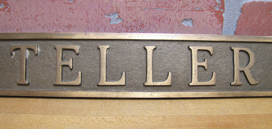 TELLER Original Old Thick Embossed Brass Bank Pawn Shop Business Advertising Sign Plaque