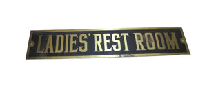 LADIES REST ROOM Old Brass & Black Sign Bathroom Diner Bar Pub Gas Station Advertising