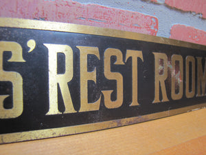 LADIES REST ROOM Old Brass & Black Sign Bathroom Diner Bar Pub Gas Station Advertising