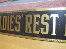Load image into Gallery viewer, LADIES REST ROOM Old Brass &amp; Black Sign Bathroom Diner Bar Pub Gas Station Advertising
