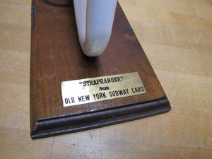 NY SUBWAY HANGER STRAP Orig Old Cast Iron Porcelain Display Mounted Plaque Sign